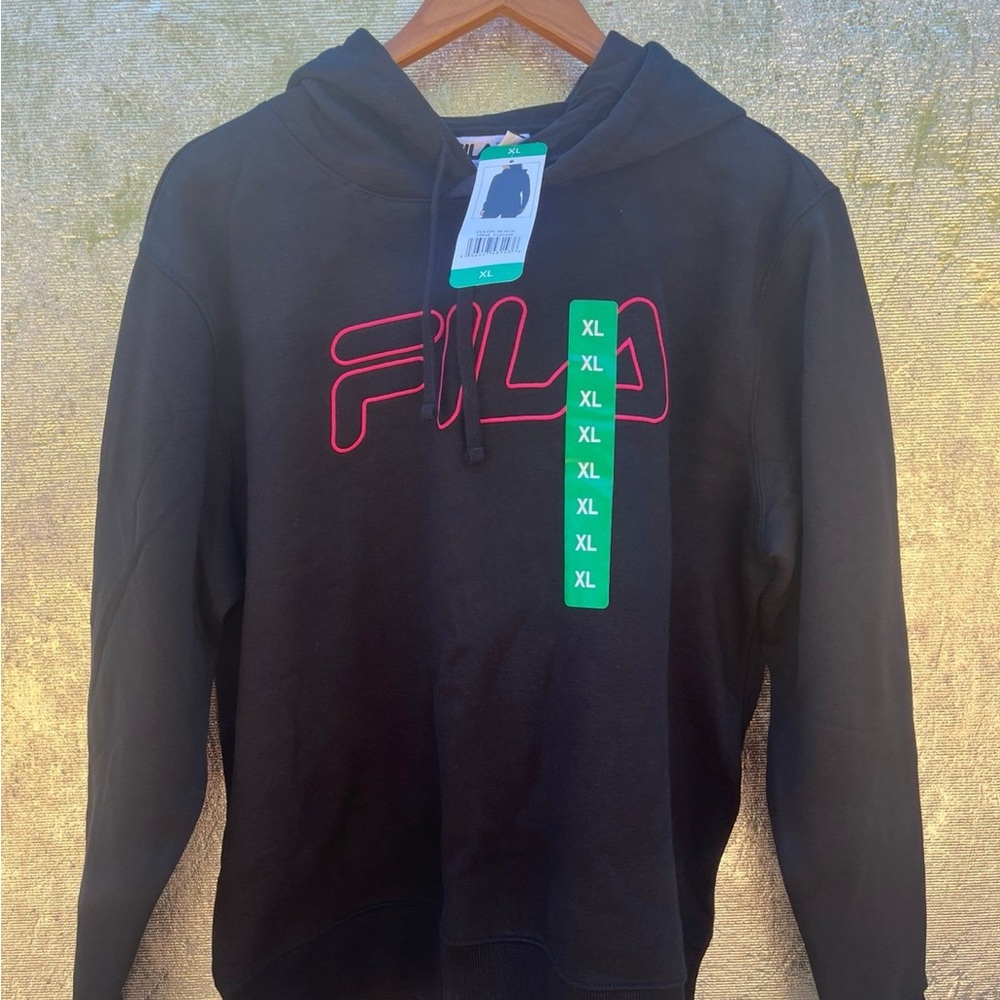 Fila Black Hoodie with Pink Outline Logo
